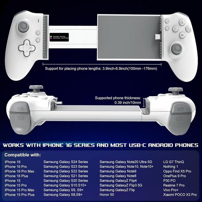 arVin USB C Mobile Gaming Controller for iPhone 17/16/15 Series & Android (USB-C) Plug & Play - Remote Play for PS5/PS4/Xbox/PC Consoles, Cloud Game, Emulator, with Hall Effect Joysticks/Turbo/Back keys - Image 3